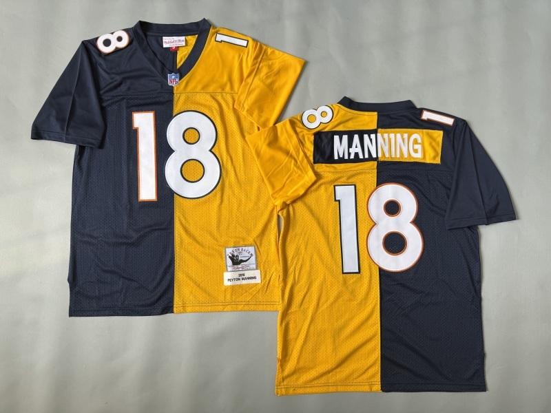 Men 2025 Denver Broncos 18 Manning black yellow Throwback Limited NFL Jersey style 001